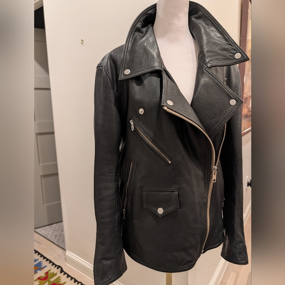 Quince Black Oversized Leather Moto Jacket Sz. XS - Picture 4 of 12
